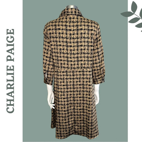 Charlie Paige Tunic Style Fall Dress Print 3-4 Sleeve Black Brown Size Small - Picture 5 of 10